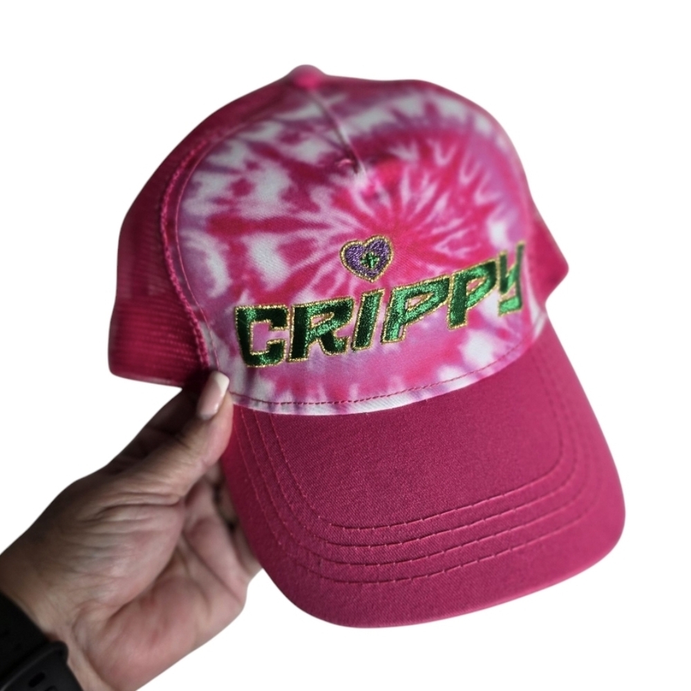 Pink Tie-Dye Baseball Cap Hat Crippy Embroidery Mesh Adjustable Colortone NWT *